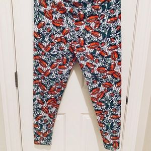 🔵 LuLaRoe Leggings  Size TC2 Red Orange Floral